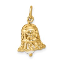 14K Yellow Gold 3-D Wedding Bell Charm with Freshwater Cultured Pearl Clapper view 1