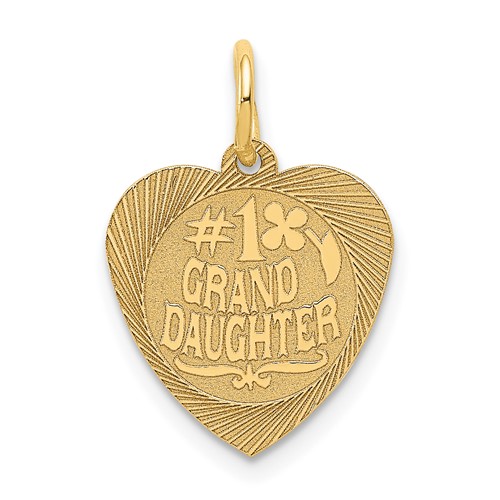 14K Yellow Gold #1 Granddaughter 14mm Engravable Heart Charm