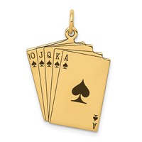 14K Yellow Gold Enameled Royal Flush Playing Cards Charm view 1