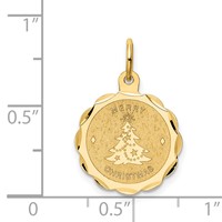 14K Yellow Gold Merry Christmas Charm with Tree 15mm Engravable Disc view 3
