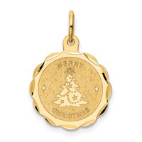 14K Yellow Gold Merry Christmas Charm with Tree 15mm Engravable Disc view 1