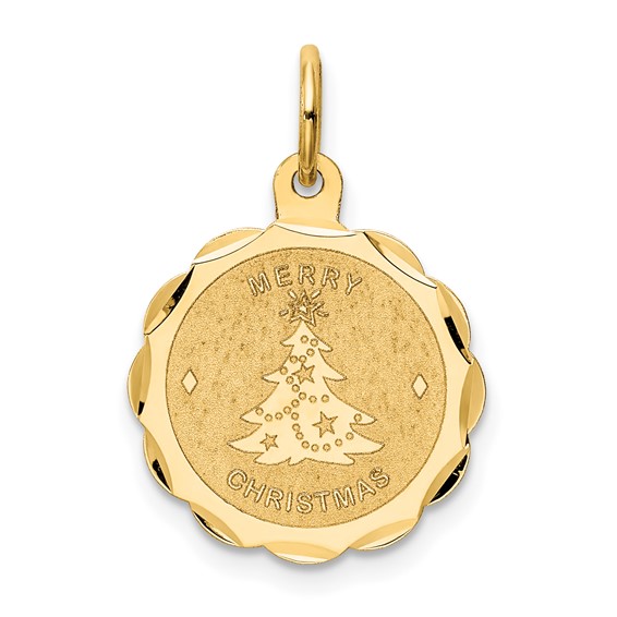 14k MERRY CHRISTMAS with Tree 15mm Engravable Disc Charm
