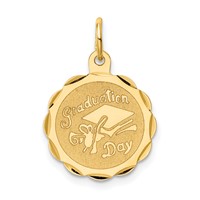 14K Yellow Gold Graduation Day Charm with Cap 16mm Engravable Disc view 1