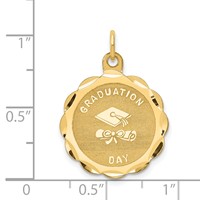 14K Yellow Gold Graduation Day Charm with Cap 20mm Engravable Disc view 3