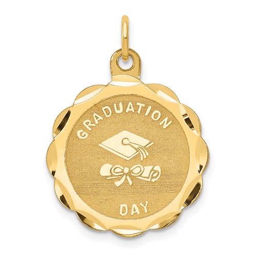 14K Yellow Gold Graduation Day Charm with Cap 20mm Engravable Disc