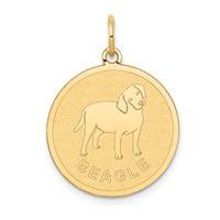 14K Yellow Gold Beagle 20mm Engravable Disc Dog Charm view 1