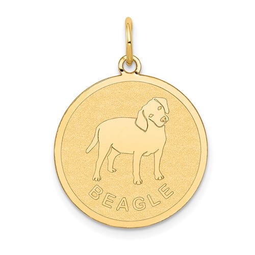 14K Yellow Gold Beagle 20mm Engravable Disc Dog Charm