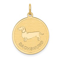 14K Yellow Gold Dachshund 20mm Engravable Disc Dog Charm view 1