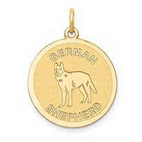 14K Yellow Gold German Shepherd 20mm Engravable Disc Dog Charm view 1