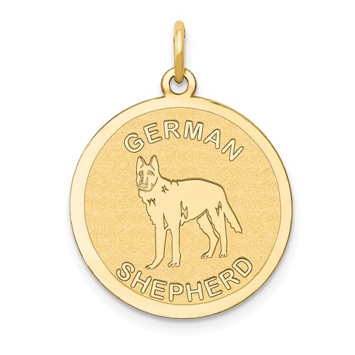 14K Yellow Gold German Shepherd 20mm Engravable Disc Dog Charm