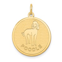 14K Yellow Gold Poodle 20mm Engravable Disc Dog Charm view 1
