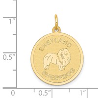 14K Yellow Gold Shetland SHEEP20mm Engravable Disc Dog Charm view 3