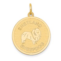 14K Yellow Gold Shetland SHEEP20mm Engravable Disc Dog Charm view 1