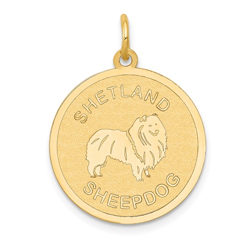14K Yellow Gold Shetland SHEEP20mm Engravable Disc Dog Charm