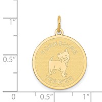 14K Yellow Gold Yorkshire Terrier 20mm Engravable Disc Dog Charm view 3