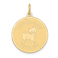 14K Yellow Gold Yorkshire Terrier 20mm Engravable Disc Dog Charm view 1