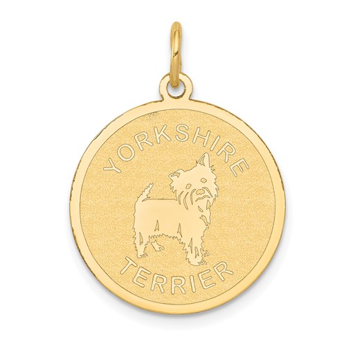 14K Yellow Gold Yorkshire Terrier 20mm Engravable Disc Dog Charm