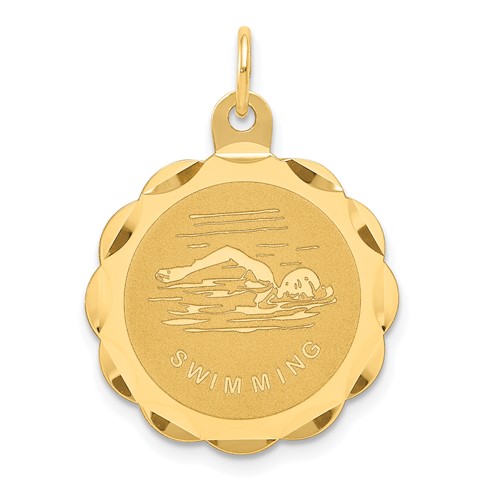 14K Yellow Gold Swimming 19mm Engravable Disc Charm