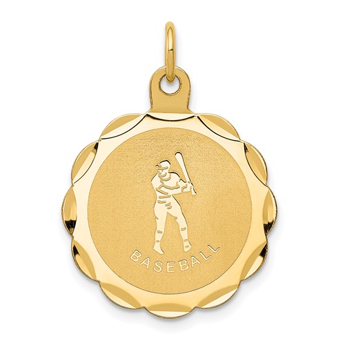 14K Yellow Gold Baseball 20mm Engravable on Back Disc Charm