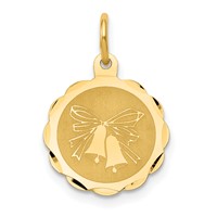 14K Yellow Gold Wedding Bells 14mm Engravable Disc Charm view 1