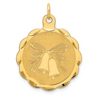 14K Yellow Gold Wedding Bells 23mm Engravable Disc Charm view 1