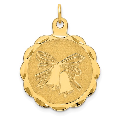 14K Yellow Gold Wedding Bells 23mm Engravable Disc Charm