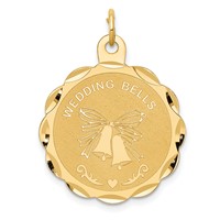14K Yellow Gold Wedding Bells 23mm Engravable Disc Charm view 1