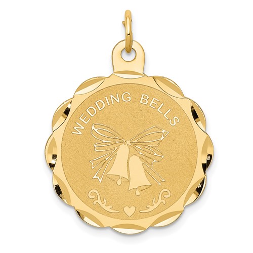 14K Yellow Gold Wedding Bells 23mm Engravable Disc Charm