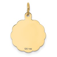 14K Yellow Gold Love Birds Scalloped Border Engravable Disc Charm view 4