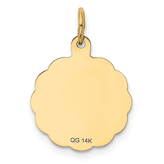 14k Love Birds Scalloped Border Engravable Disc Charm