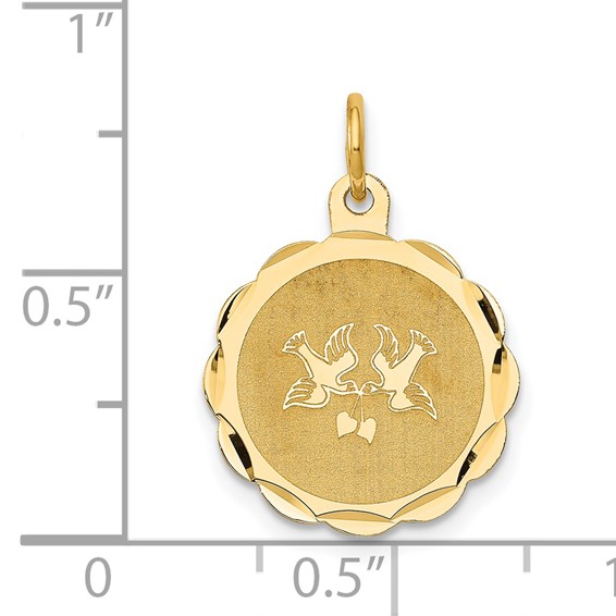 14k Love Birds Scalloped Border Engravable Disc Charm