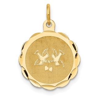 14k Love Birds Scalloped Border Engravable Disc Charm