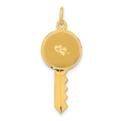 14K Yellow Gold Polished and Satin Hearts Flat Key Charm