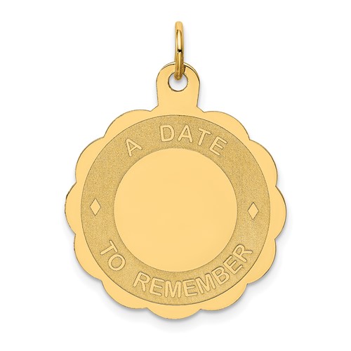 14K Yellow Gold a Date to Remember 23mm Engravable Disc Charm