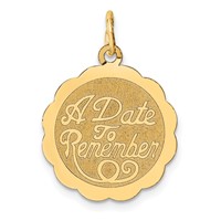 14K Yellow Gold a Date to Remember 18mm Engravable Disc Charm view 1