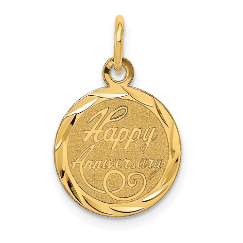 14K Yellow Gold Happy Anniversary 13mm Engravable Disc Charm