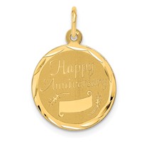 14K Yellow Gold Happy Anniversary Charm with Banner 16mm Engravable Disc view 1