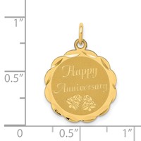 14K Yellow Gold Happy Anniversary Charm with Bells 18mm Engravable Disc view 3