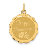 14K Yellow Gold Happy Anniversary Charm with Bells 18mm Engravable Disc view 1