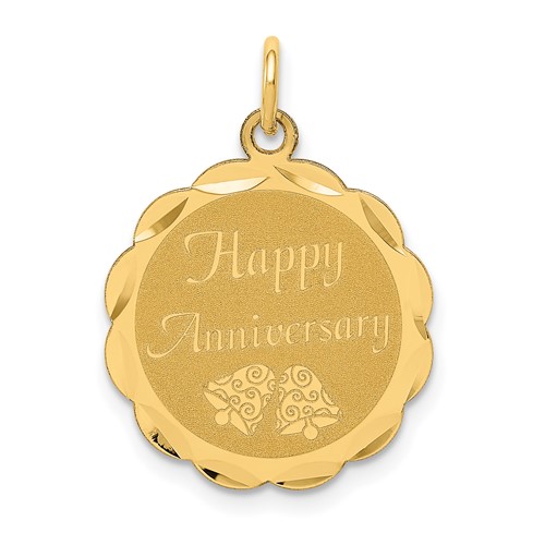 14K Yellow Gold Happy Anniversary Charm with Bells 18mm Engravable Disc