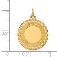 14K Yellow Gold Happy Anniversary Charm with Hearts 20mm Engravable Disc view 3