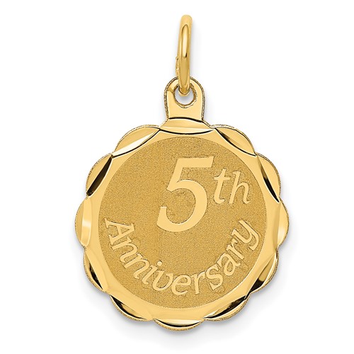 14K Yellow Gold 5th Anniversary 16mm Engravable Disc Charm