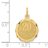 14K Yellow Gold 20 Anniversary 15mm Engravable Disc Charm view 3