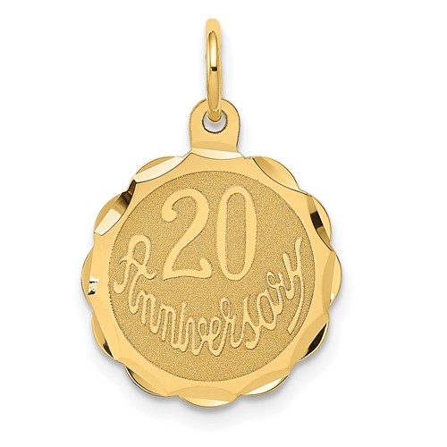 14K Yellow Gold 20 Anniversary 15mm Engravable Disc Charm