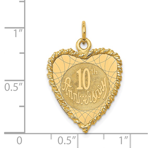14K 10th ANNIVERSARY 19mm Engravable Rope-Edge Heart Charm