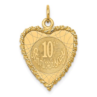 14K 10th ANNIVERSARY 19mm Engravable Rope-Edge Heart Charm
