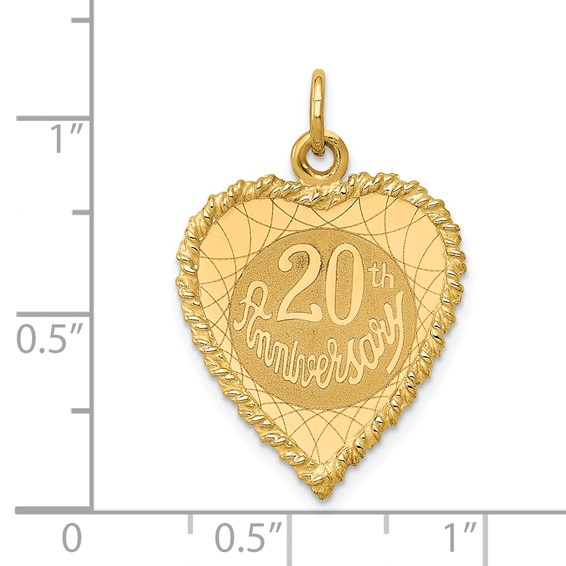 14K 20th ANNIVERSARY 19mm Engravable Rope-Edge Heart Charm