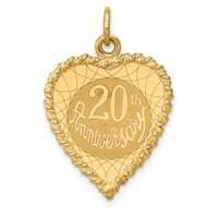 14K 20th Anniversary 19mm Engravable Rope-Edge Heart Charm view 1