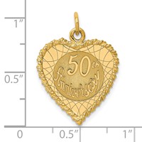 14K Yellow Gold 50th Anniversary 19mm Engravable Rope-Edge Heart Charm view 3