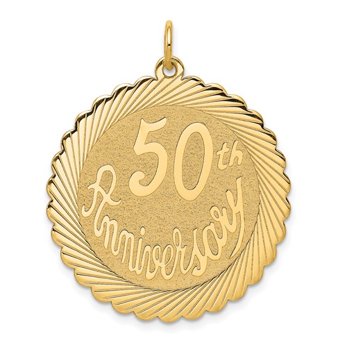 14K Yellow Gold 50th Anniversary 29mm Engravable Disc Charm
